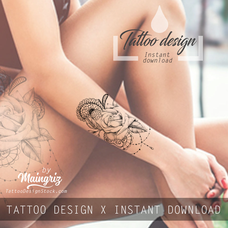 3 x Realistic rose with lace tattoo design digital download – TattooDesignStock